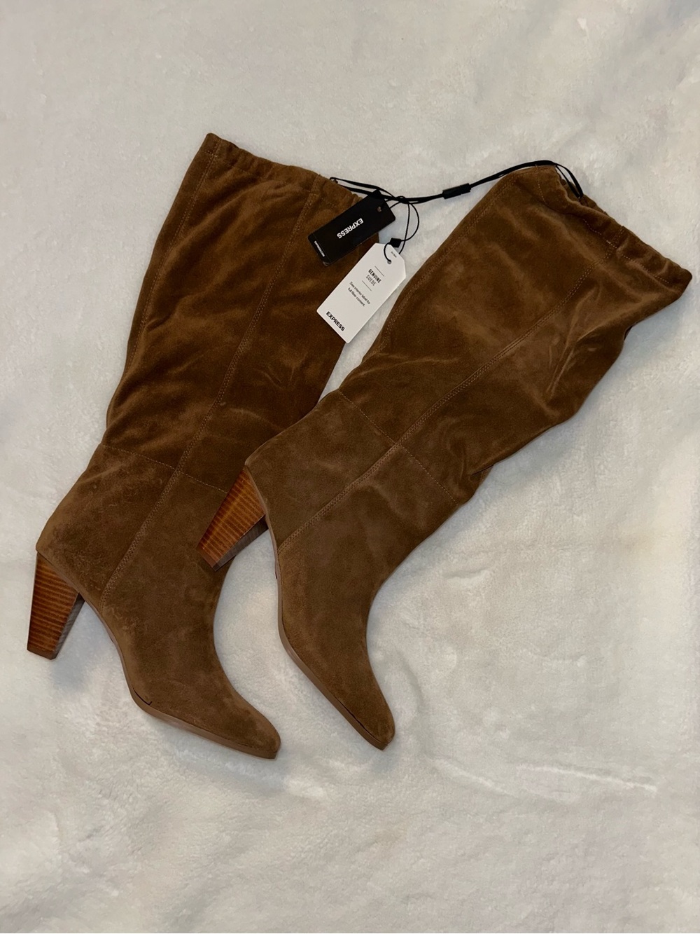 Brian Atwood X Express Suede Scrunch Mid Calf Heeled Women’s Boots 10